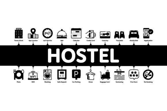 Hostel Minimal Infographic Banner Vector Guide
